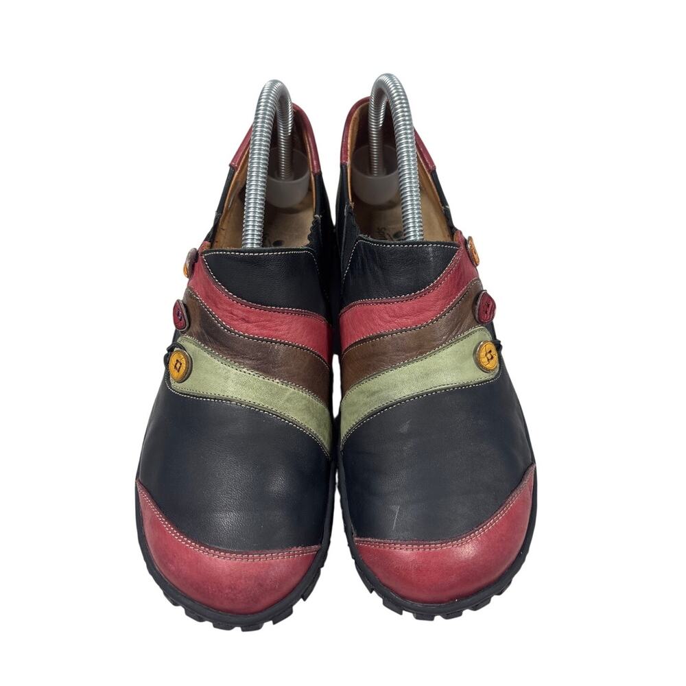 Spring Step Neeta Leather Slip-On Loafer Women 8.5 Black Red Green Button Detail - Picture 4 of 9